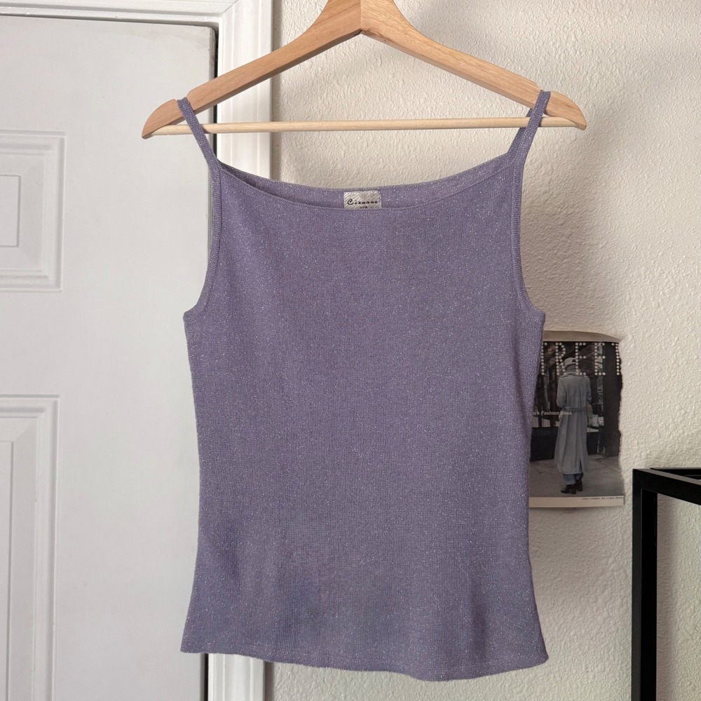 CEZANNE vintage y2k lilac lavender glitter metallic high square knit cropped top